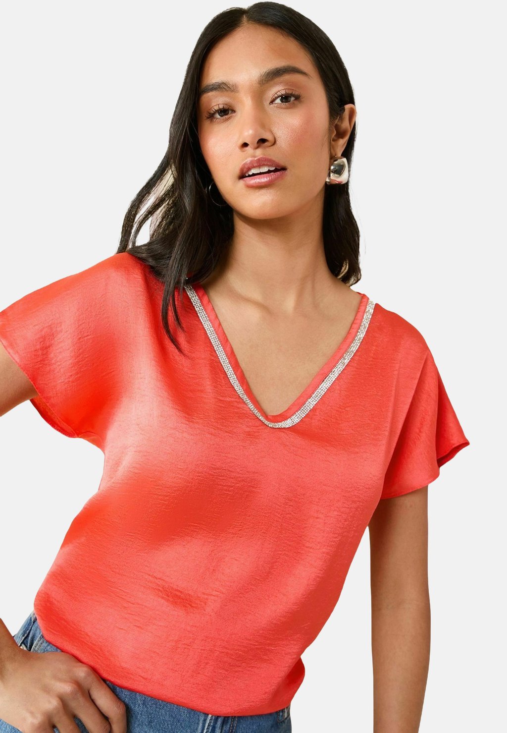 

Блуза REGULAR FIT V-NECK DIAMANTE SHORT SLEEVE Friends Like These, розовый