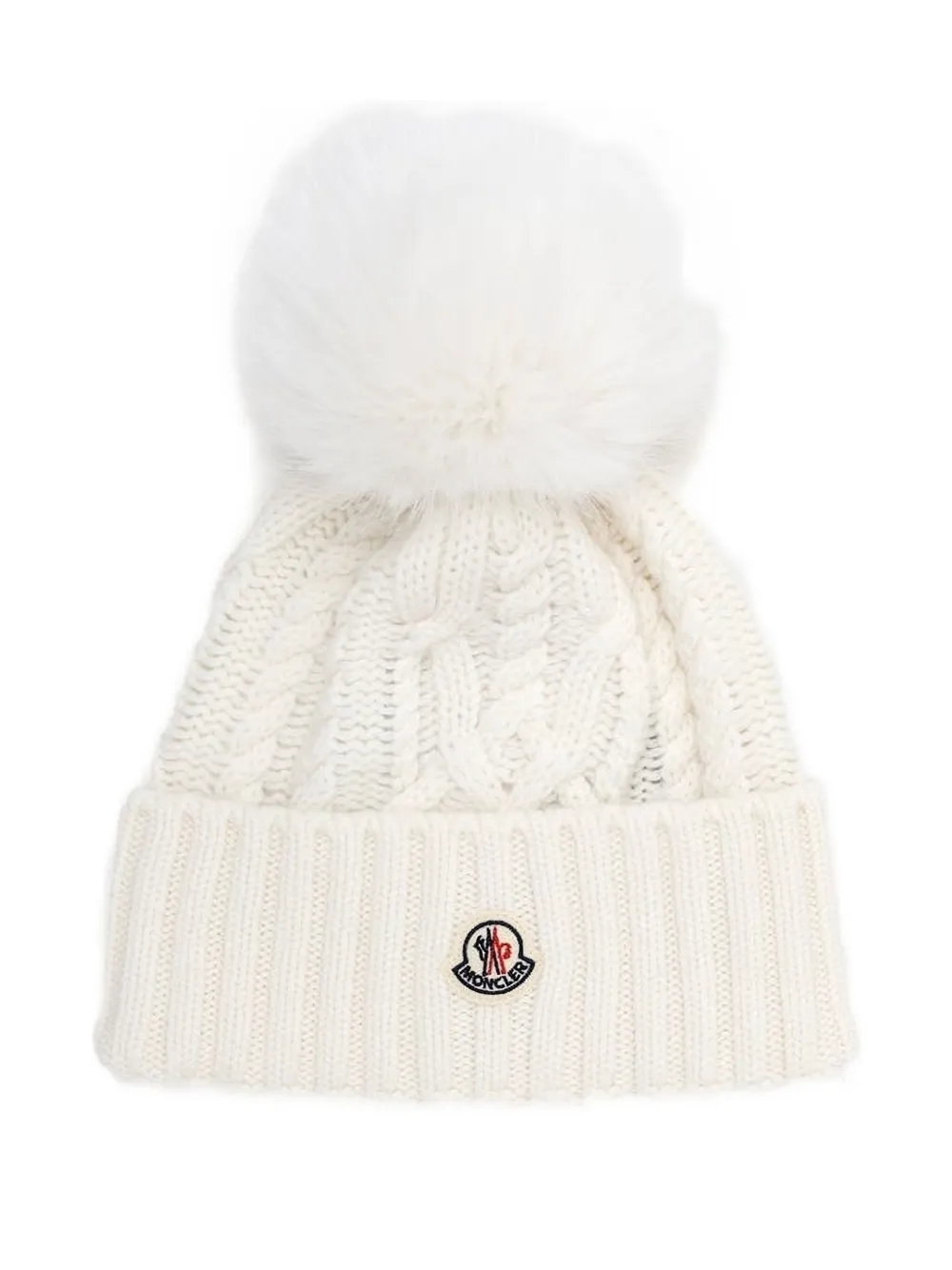 

Шапка-бини с помпоном, связанная косами MONCLER, белый