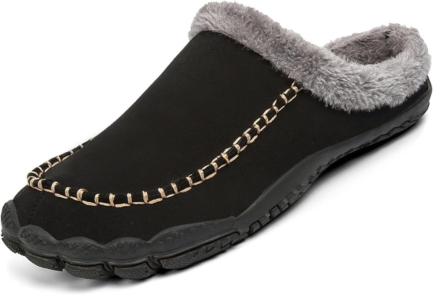 

Мужские зимние теплые шлепанцы-тапочки, с легким процессом надевания, противоскользящие, уютные, пушистые домашние тапочки, широкие, для носки дома и на улице Generic, черный