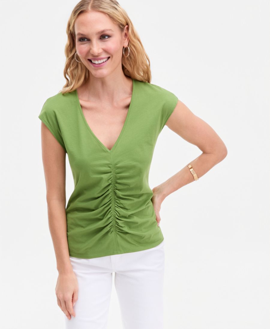 

Женская хлопковая блузка с V-образным вырезом и сборками INC International Concepts, Green House