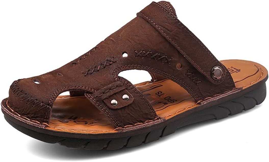 

Мужские повседневные кожаные сандалии для улицы, вождения и ходьбы, спортивная обувь, удобная, дышащая, пляжная обувь Generic, темно-коричневый