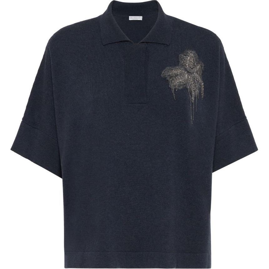 

Вышитая вязаная поло Brunello Cucinelli, темно-синий