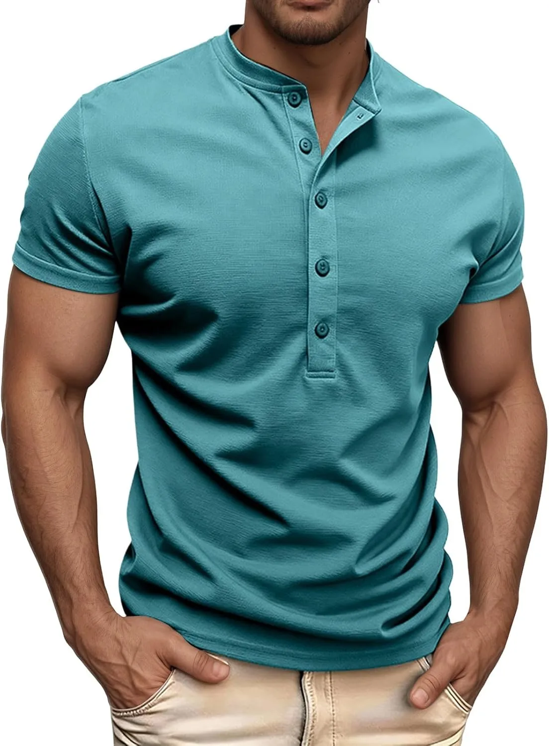 

Мужская футболка Henley с коротким рукавом и четвертной застежкой