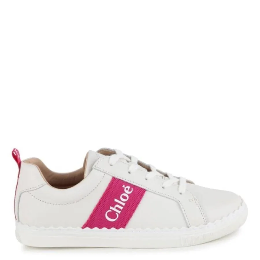 Кожаные кроссовки Chloé Kids с логотипом и круглыми носками, белый