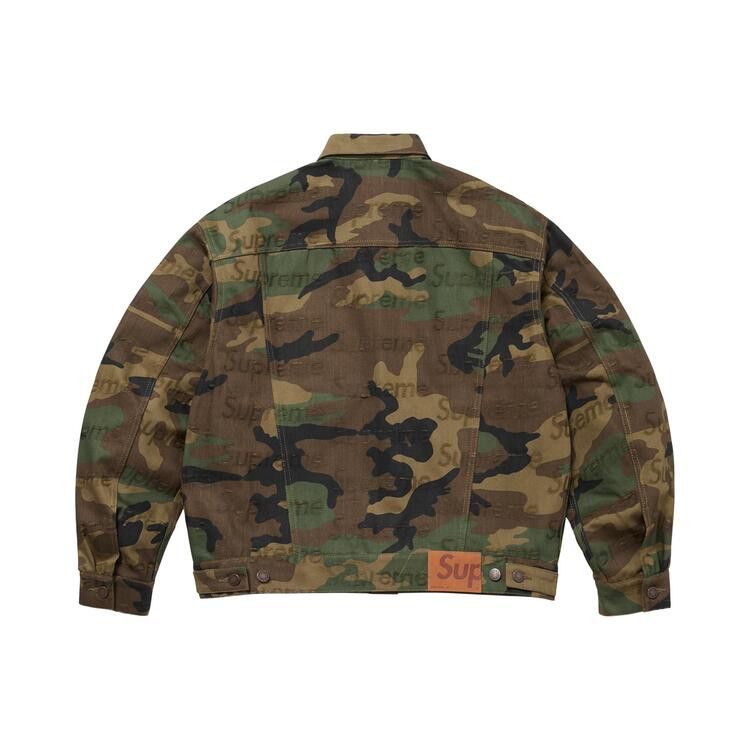 Джинсовая куртка Supreme Jacquard Logos Denim Trucker Jacket 'Woodland Camo' — фото 2