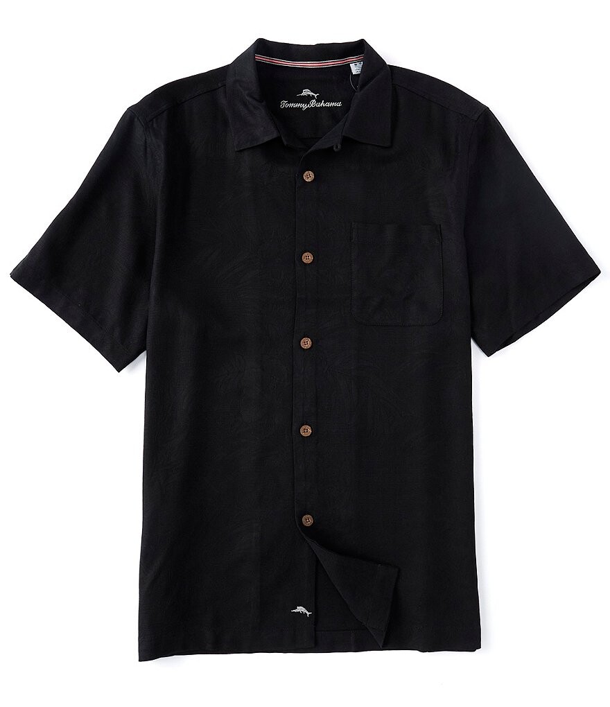

Tommy Bahama Однотонная тканая рубашка с короткими рукавами и воротником-стойкой Tropic Isle, черный