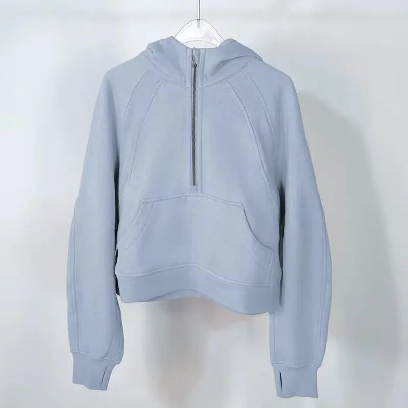 Худи на молнии, полузастежка, женское, Light Blue