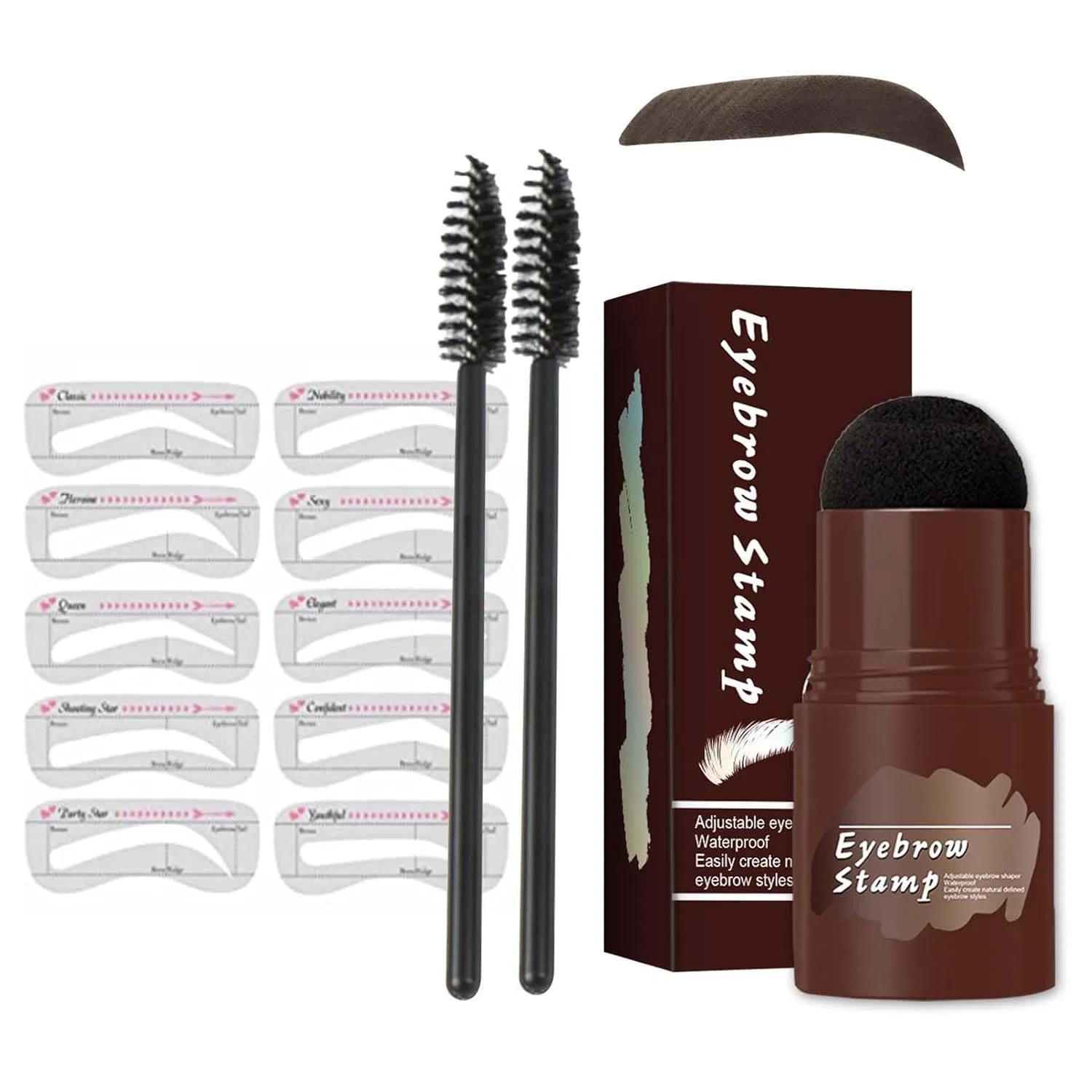 Набор для бровей Clawrex с водостойкой пудрой и 10 трафаретами Clawrex, Dark Brown