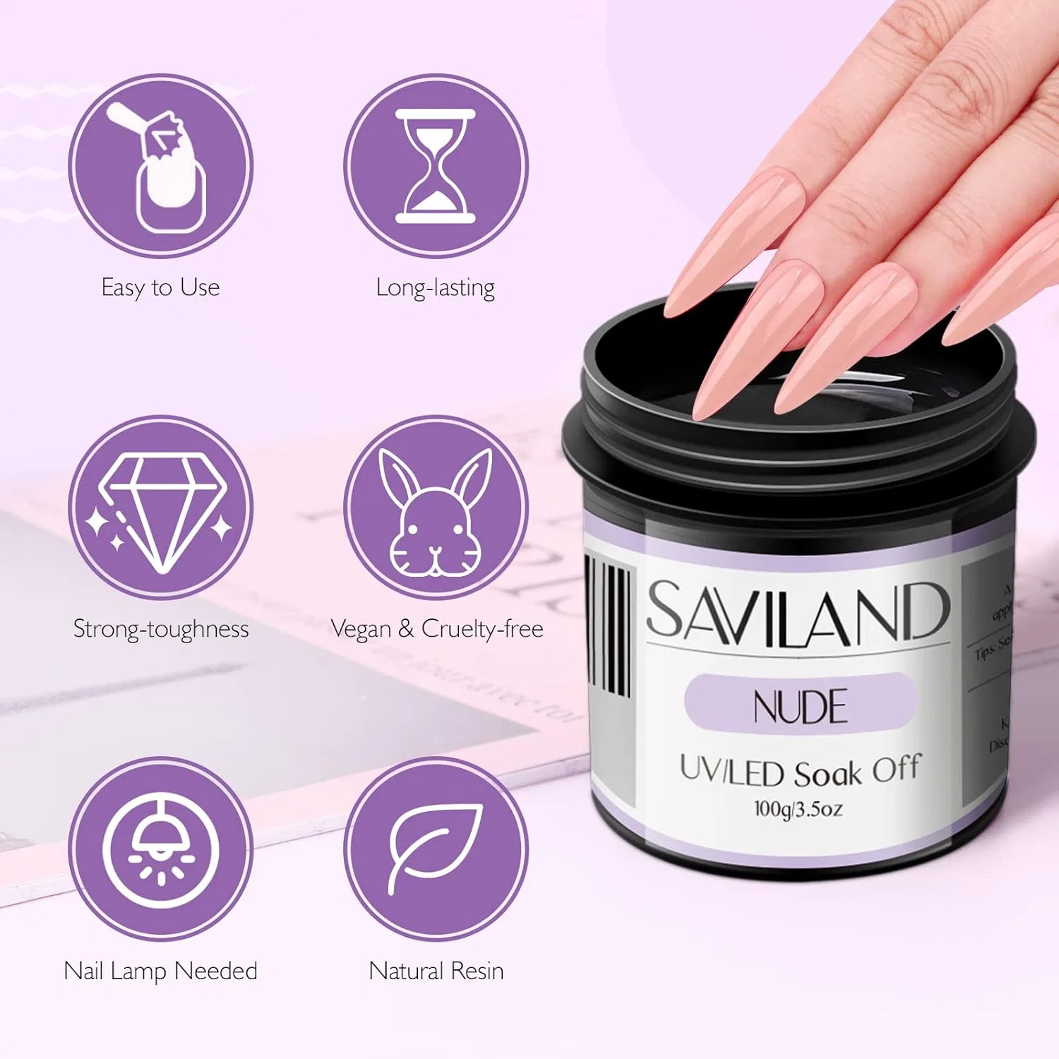 Набор гелей для наращивания ногтей Saviland, 2 x 100 г Saviland, Clear&Nudes — фото 4