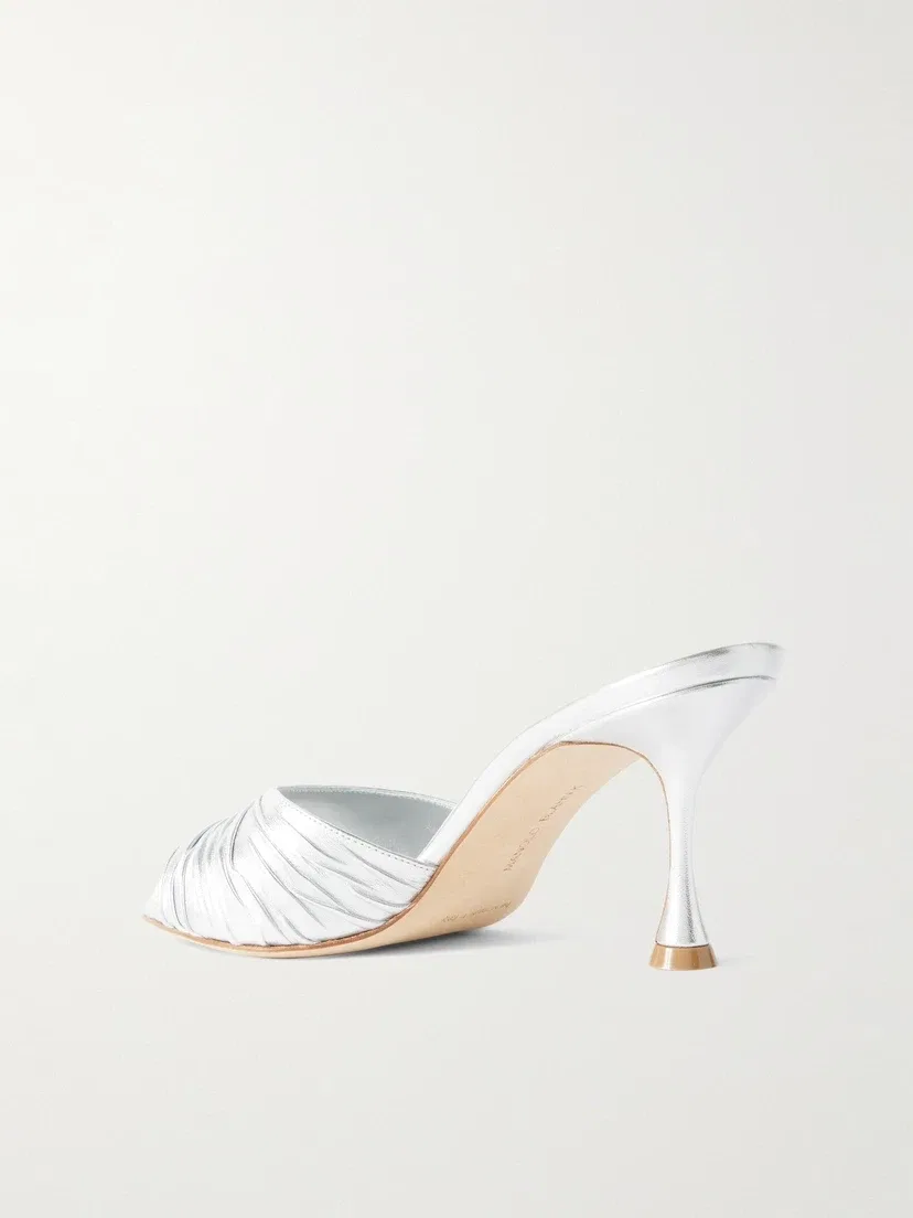 Пируя 70 мюли из мятой металлической кожи Manolo Blahnik, серебряный — фото 3