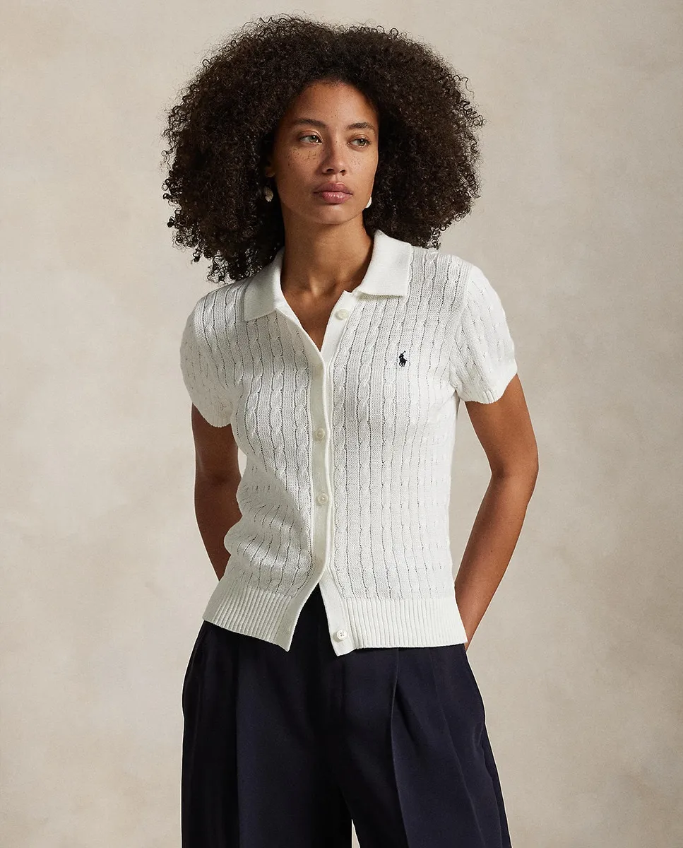 

Женский хлопковый кардиган с короткими рукавами Polo Ralph Lauren, белый