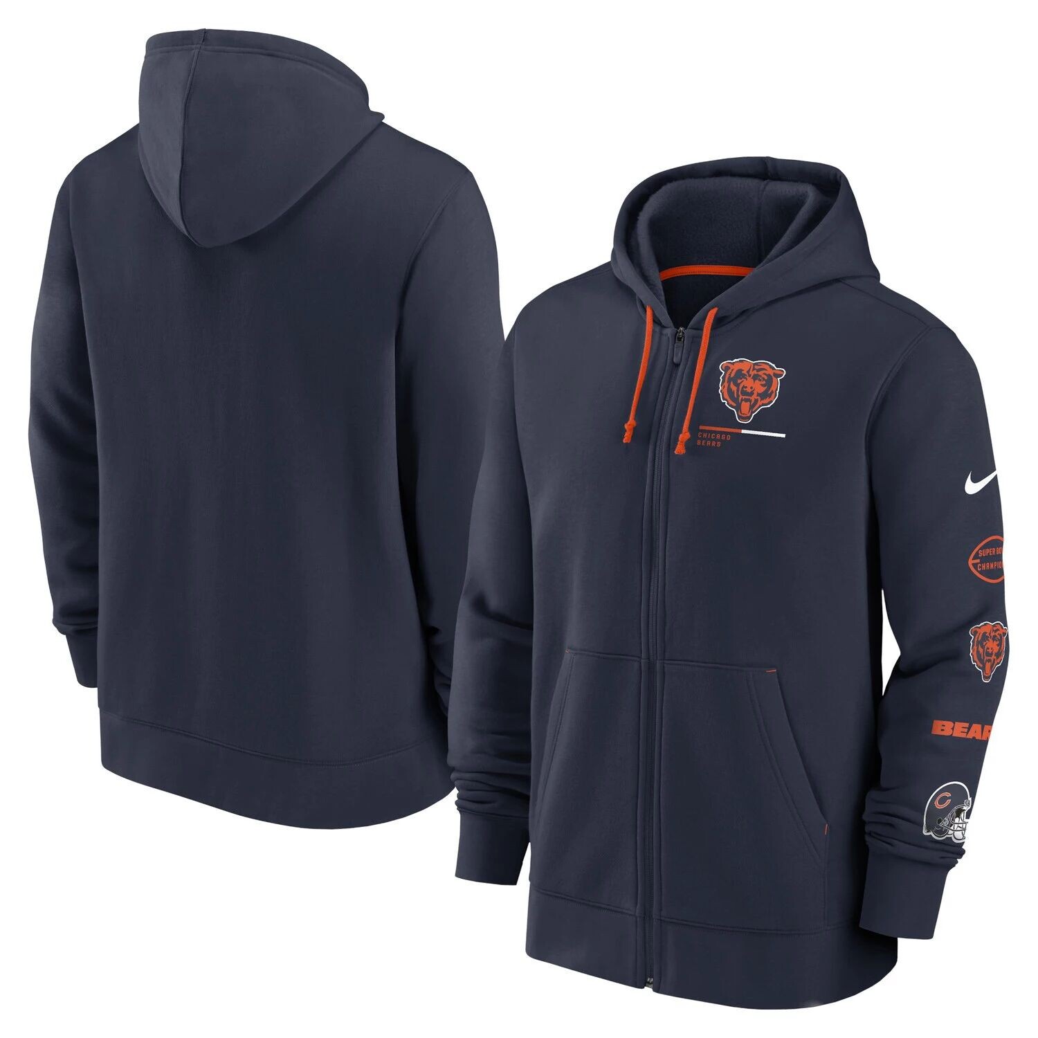 

Мужская толстовка с молнией во всю длину Nike Navy Chicago Bears Surrey