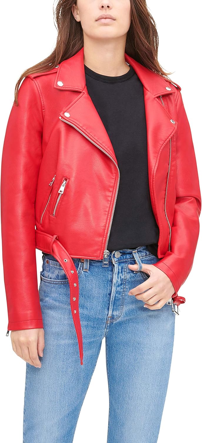 

Levi's Женская куртка-косуха из искусственной кожи с поясом, Red