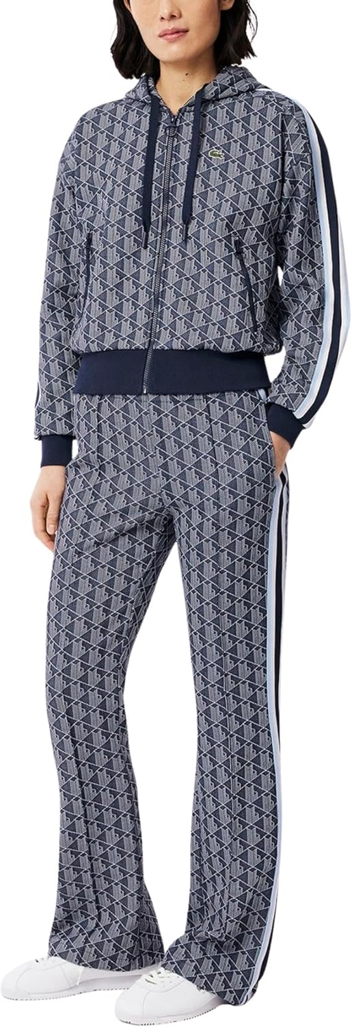 

Женские расклешенные монограммные спортивные штаны Lacoste, Navy Blue/White