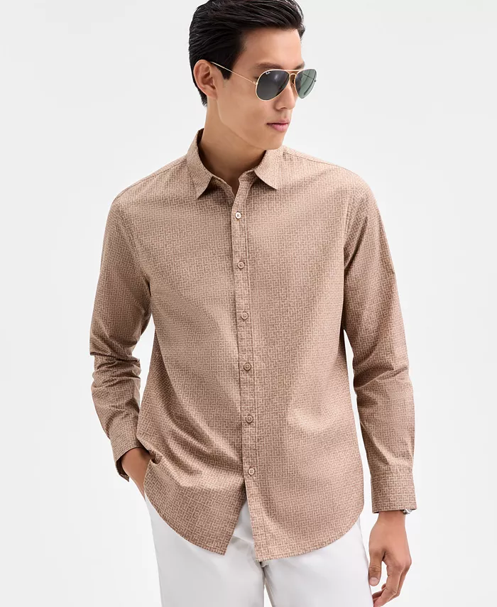 

Мужская рубашка с длинным рукавом Basket-Weave на пуговицах Alfani, коричневый