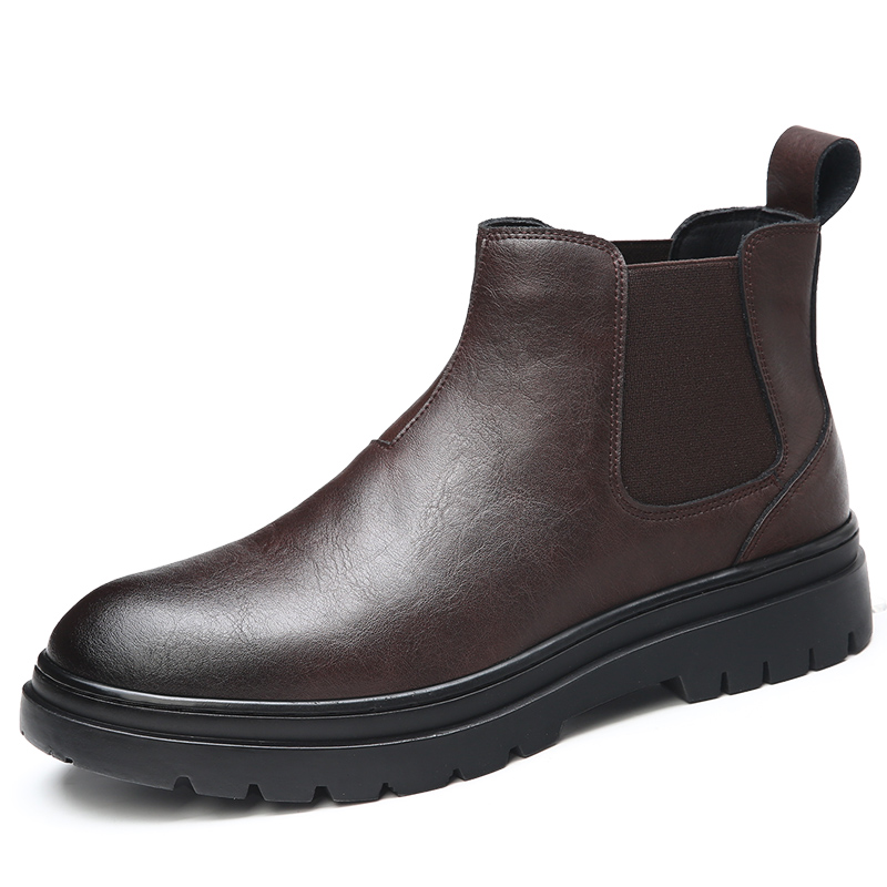 

KACHILANG Короткие челси ботинки мужские коричневые на флисовой подкладке, цвет Brown Fleece-Lined