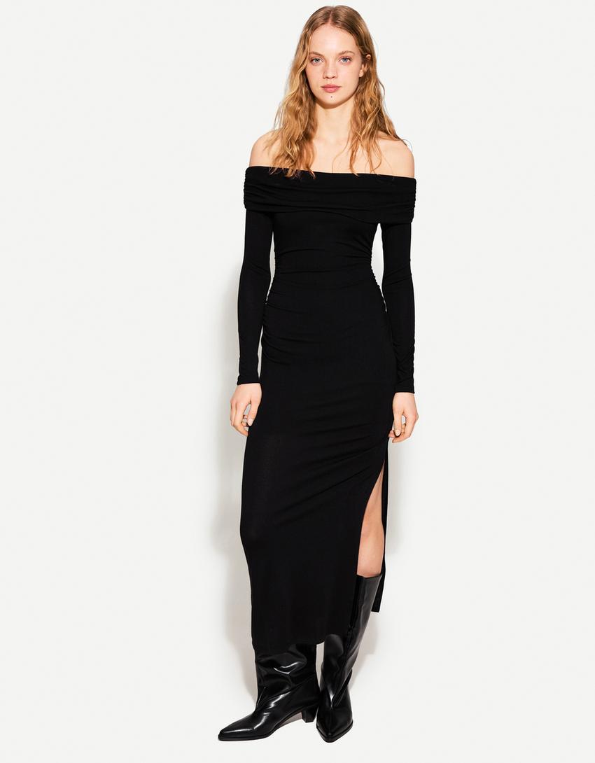 

Платье миди Бардо Bershka, черный