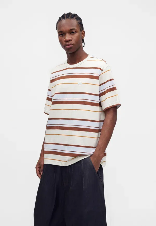 Футболка Adidas Originals Striped crew print, цвет светло-бежевый — фото 4
