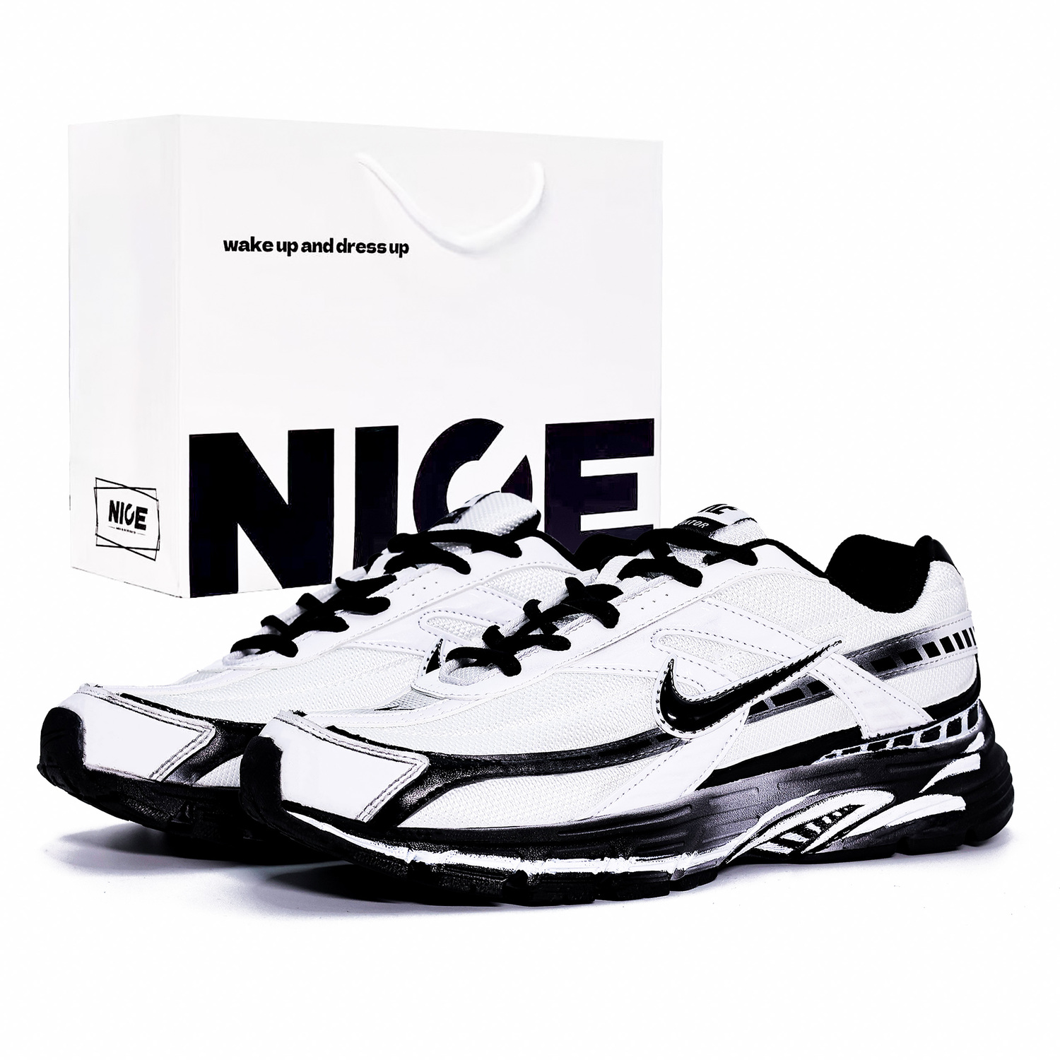 

Мужские кроссовки для бега Initiator с амортизацией, дышащие, низкие, Nike, черный/белый