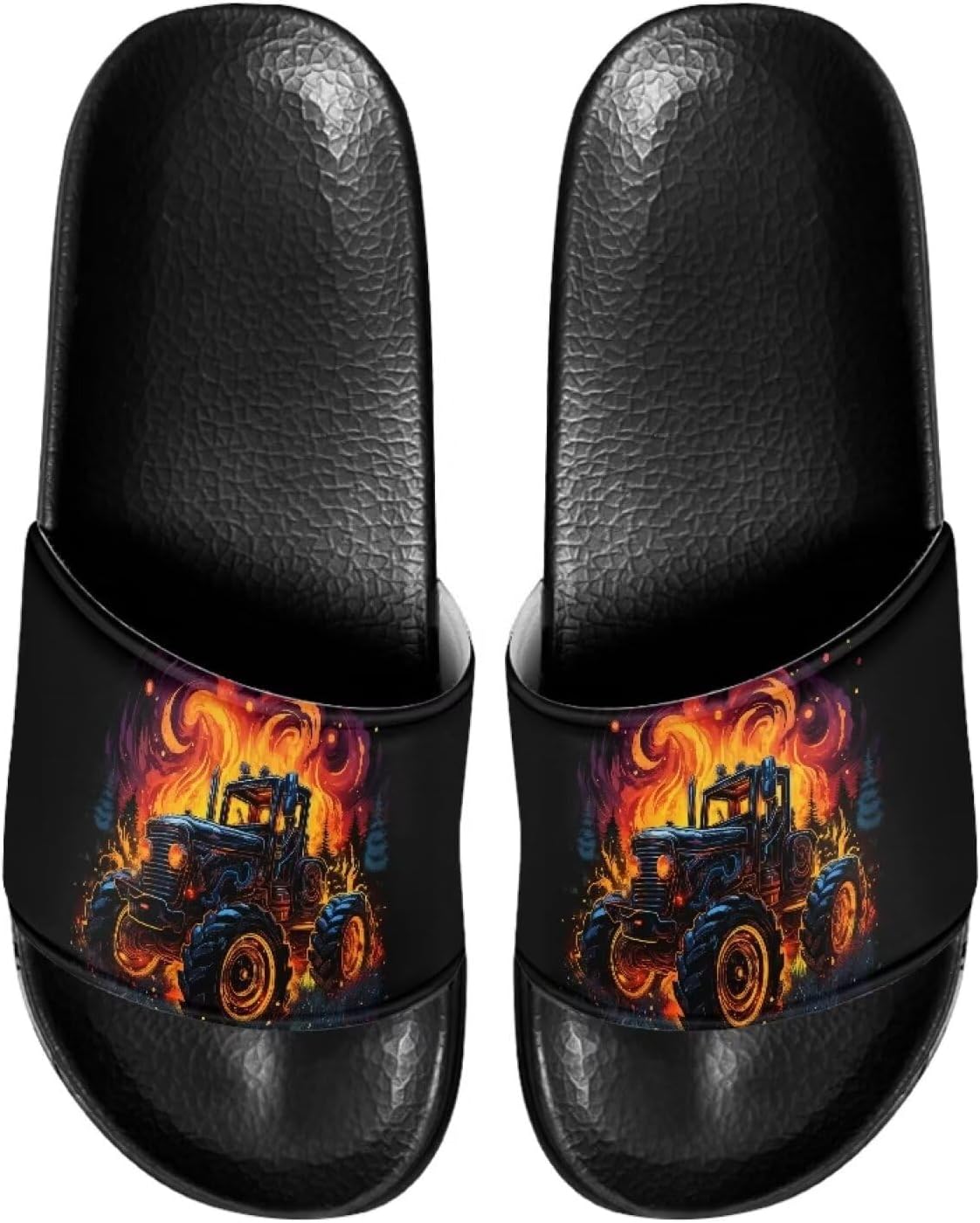 

Мужские шлепанцы для душа Kathyboom, комфортные сандалии с открытым носком, нескользящие, плоские, домашние тапочки, Fire Car