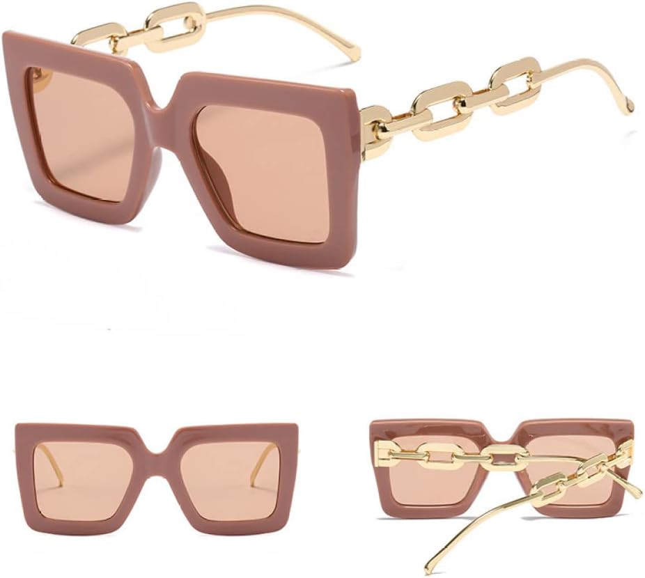 

Винтажные солнцезащитные очки для женщин и мужчин, классическая простота, металлические цепочки на дужках, увеличенного размера, с зеленой полосой, цвет хаки, один размер MTZJH, One Color