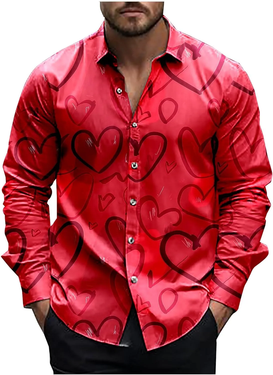 

Мужская рубашка на пуговицах с принтом в виде сердца Smxrfitk