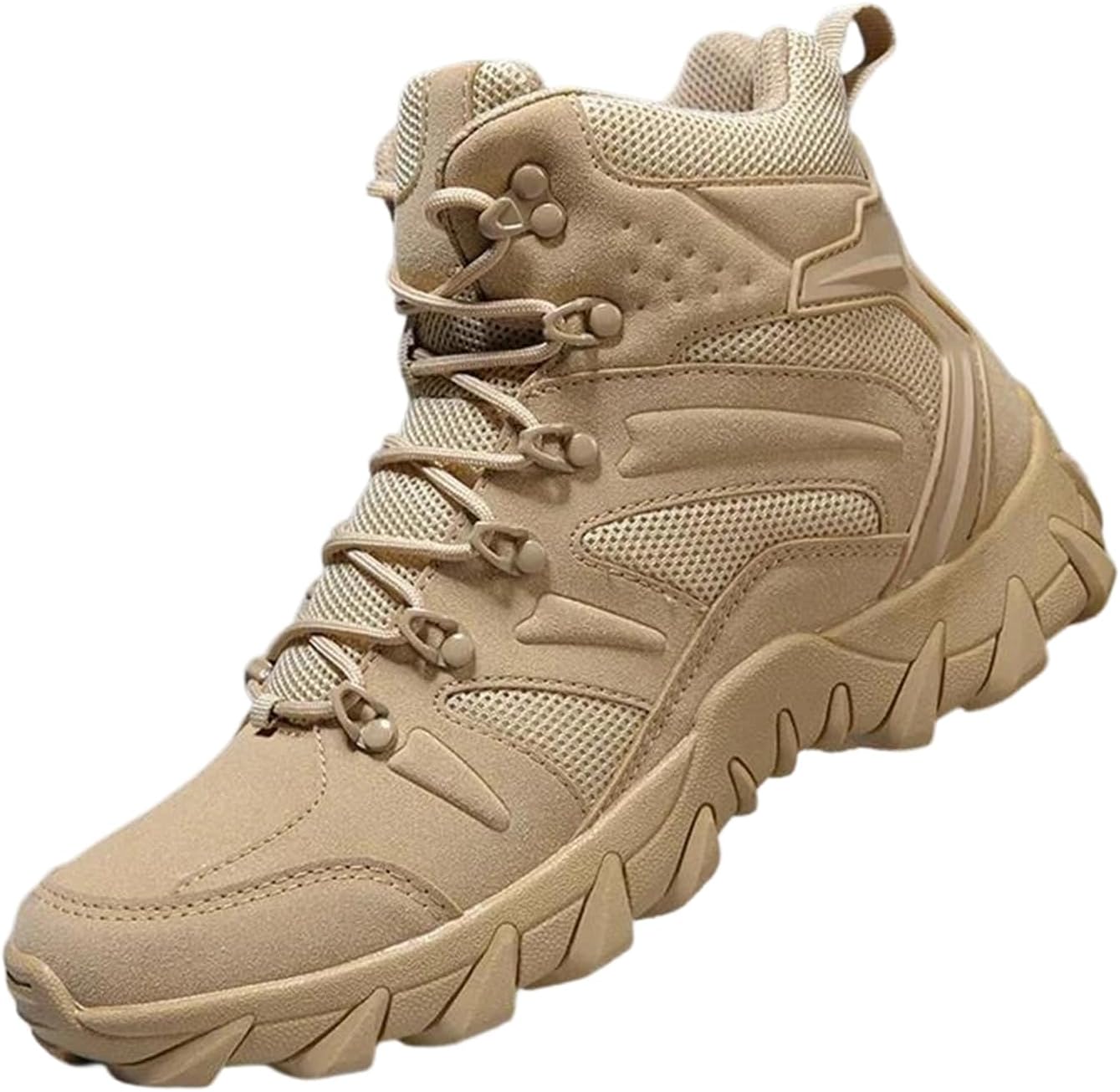 

Мужские высокие холщовые ботинки с кожаными вставками, в стиле пустынных тактических боевых, рабочая обувь для походов на природе Alloaone, бежевый