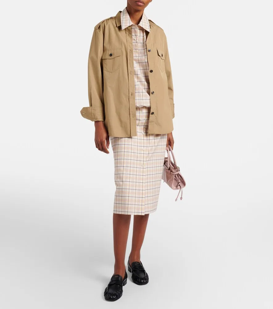 Юбка-карандаш из клетчатого хлопкового поплина Prada, мультиколор — фото 2