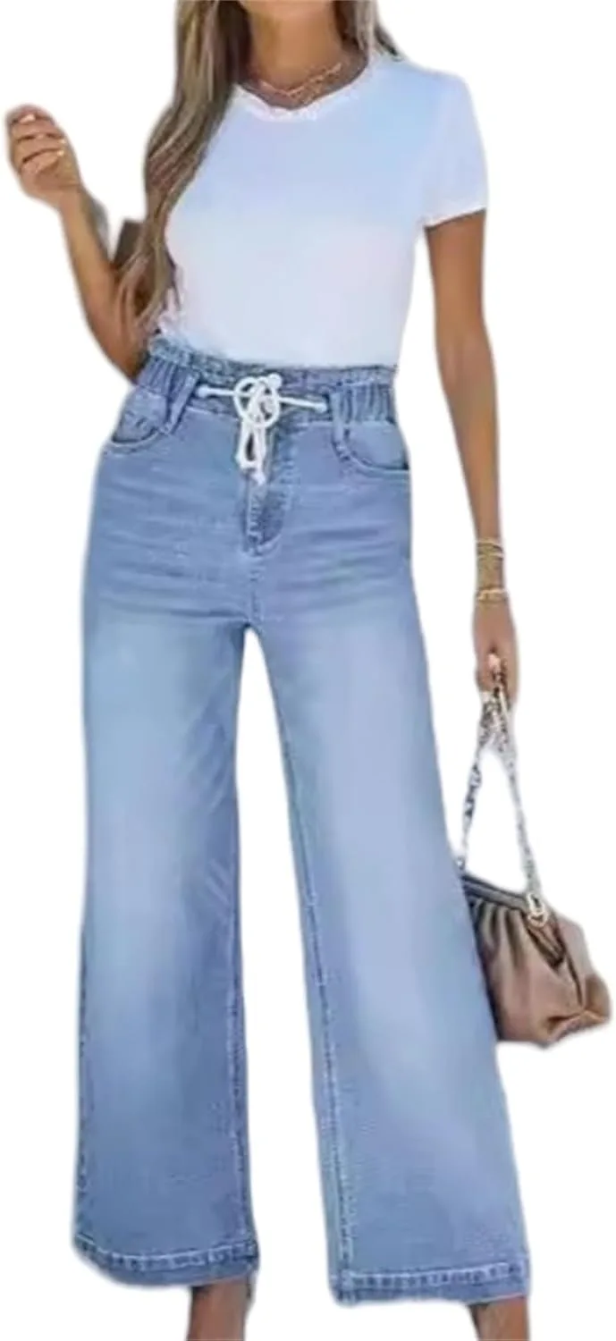 

Женские джинсы с эластичным поясом и кулиской, широкие и мешковатые, с карманами