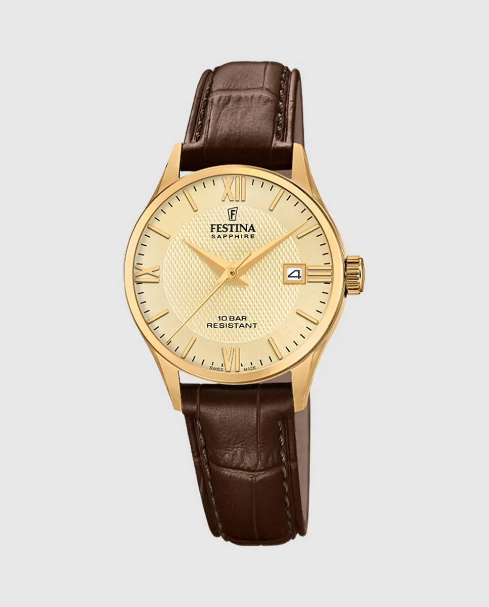 

F20011/6 Швейцарские женские часы Классика Коричневый кожаный ремешок Festina, коричневый