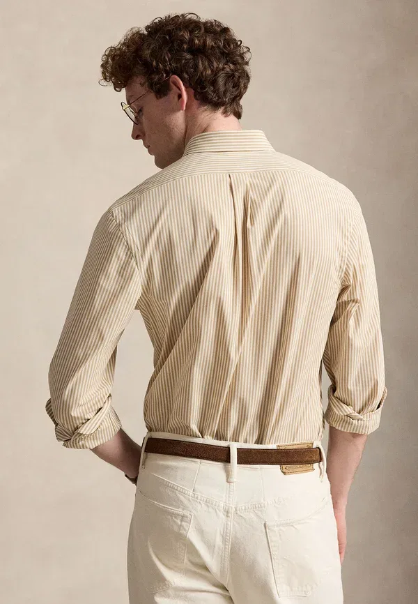 Рубашка приталенная полосатая из стрейч-поплина Polo Ralph Lauren, винтажный хаки/белый — фото 3
