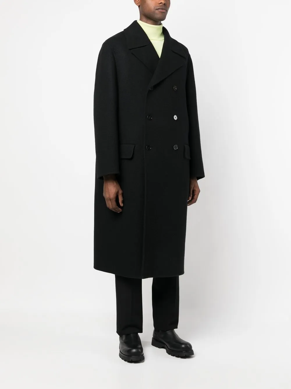 Двубортное пальто из необработанной шерсти JIL SANDER, черный — фото 3
