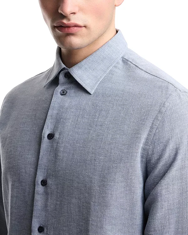 Спортивная рубашка из хлопка и льна с текстурой Emporio Armani, Blue — фото 4