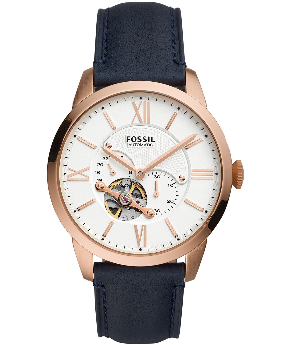 

Часы Townsman автоматические темно-синие кожаные, 44 мм Fossil