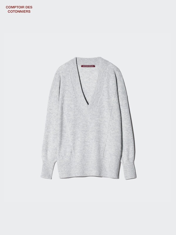 

Кашемировый джемпер v-образный вырез Uniqlo, серый