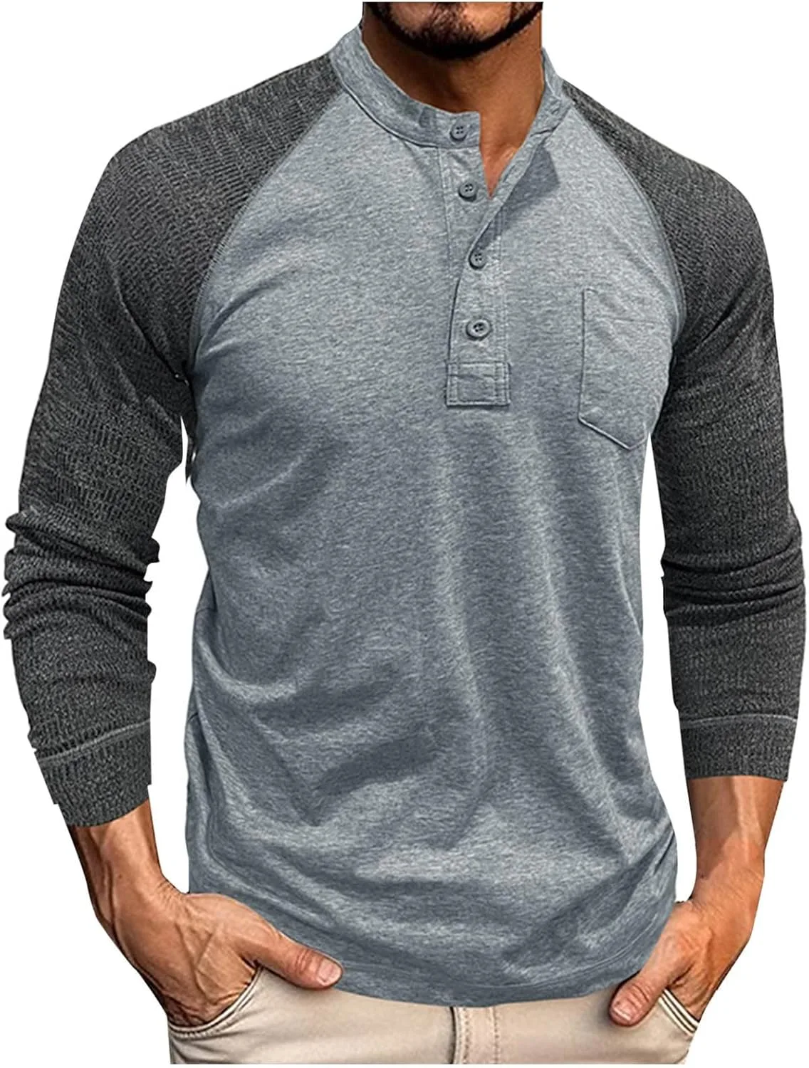 

Мужская футболка хенли с длинным рукавом реглан и цветными блоками