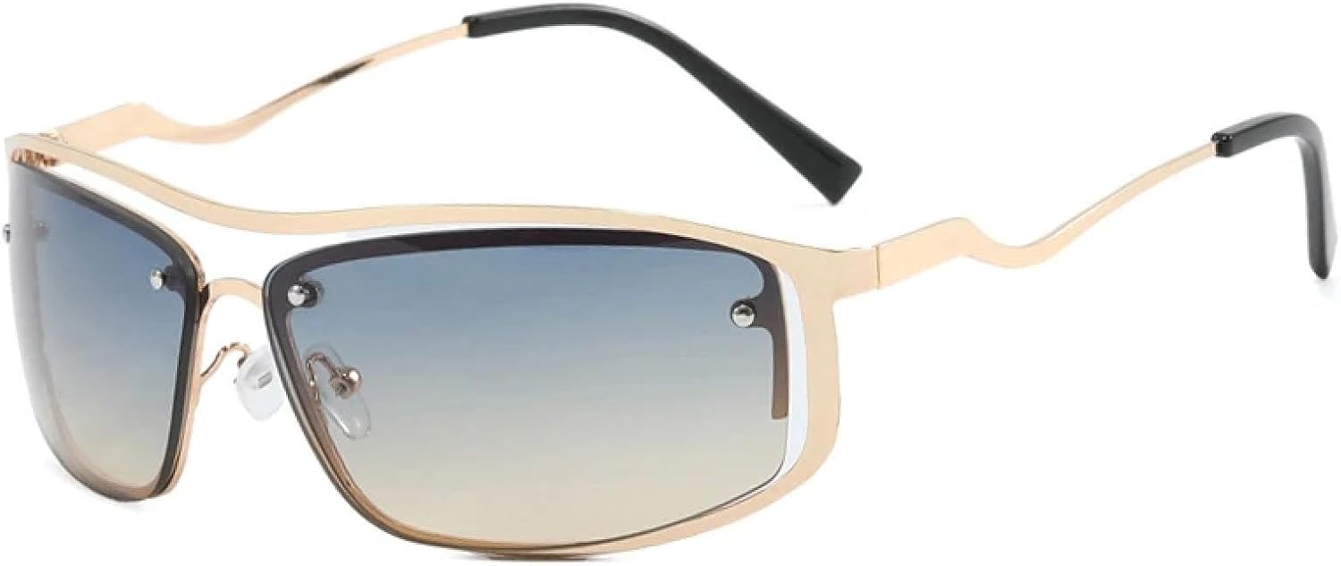 

Модные металлические солнцезащитные очки для женщин, стильные, роскошные, мужские, в стиле панк, для путешествий и вождения, с защитой от УФ-излучения UV400 TKKTLLT, Gold Blue Tea