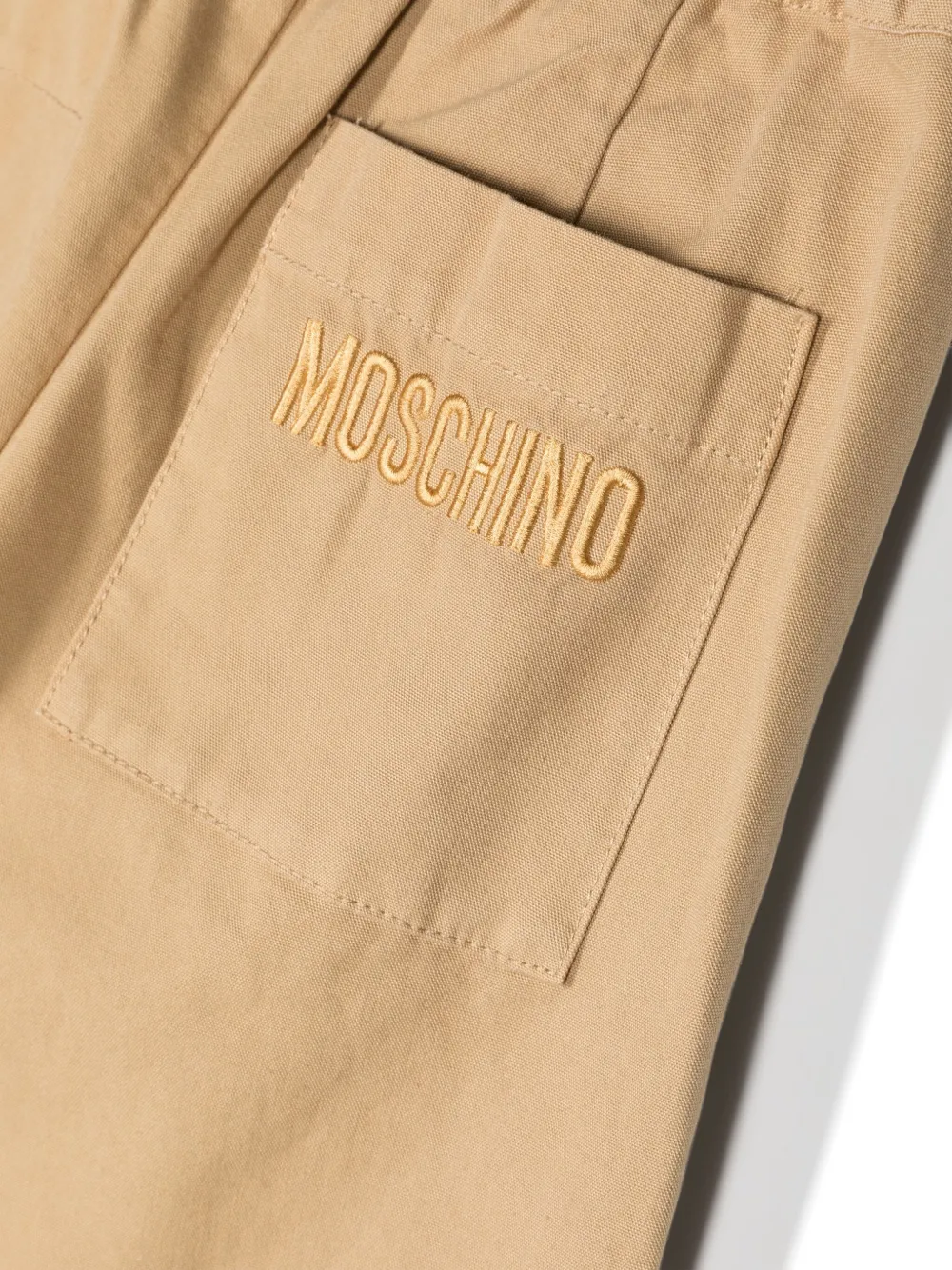 Прямые брюки с вышитым логотипом Moschino Kids, нейтральный — фото 3