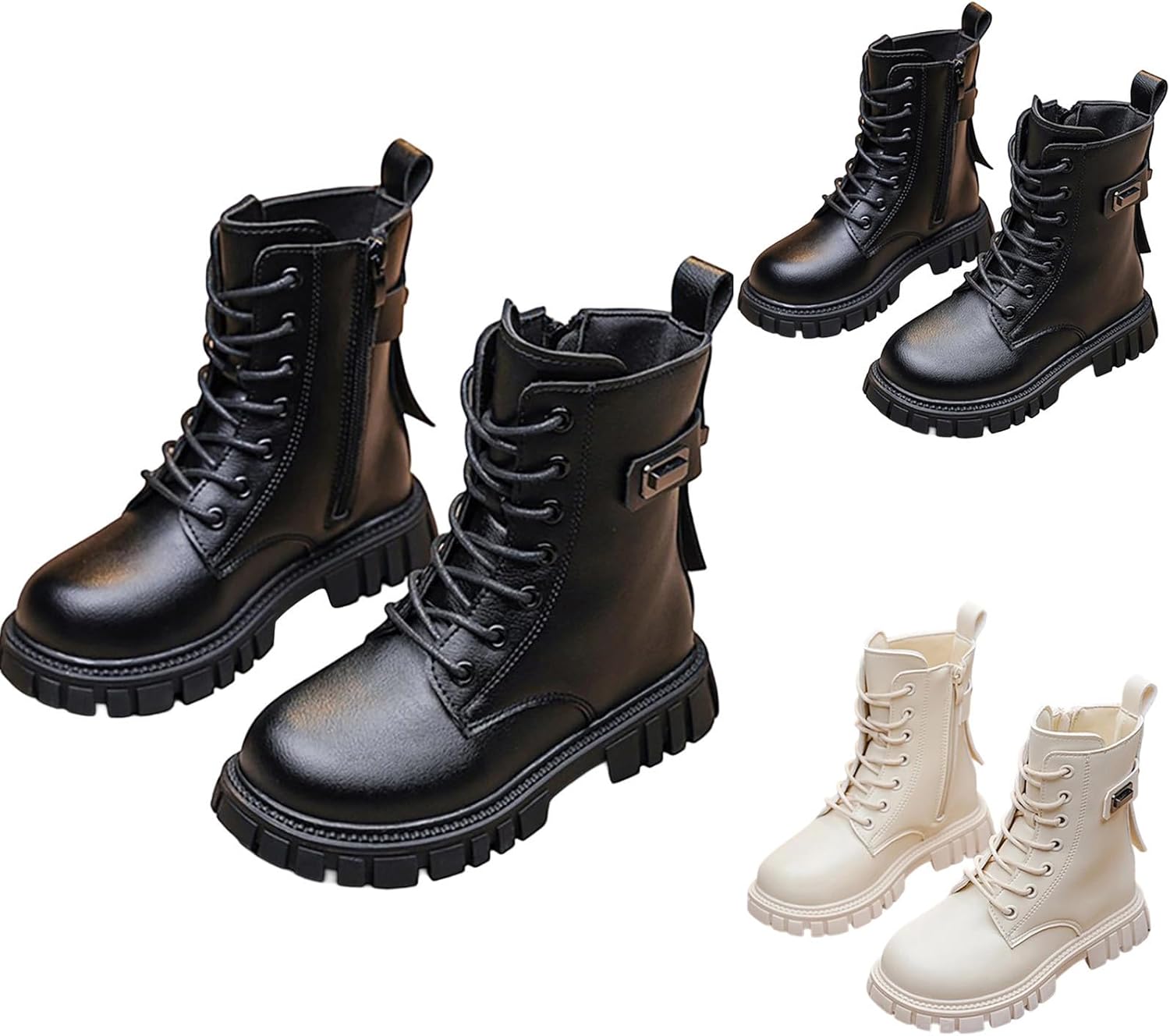 

Детские кожаные ботинки на шнуровке, с молнией сбоку, в стиле панк и готика, для девочек, 4-11 лет Generic, Black