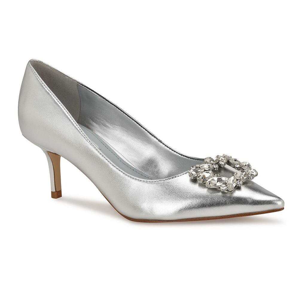 Женские свадебные туфли-лодочки Nine West Avolon с острым носком и украшением, цвет Silver
