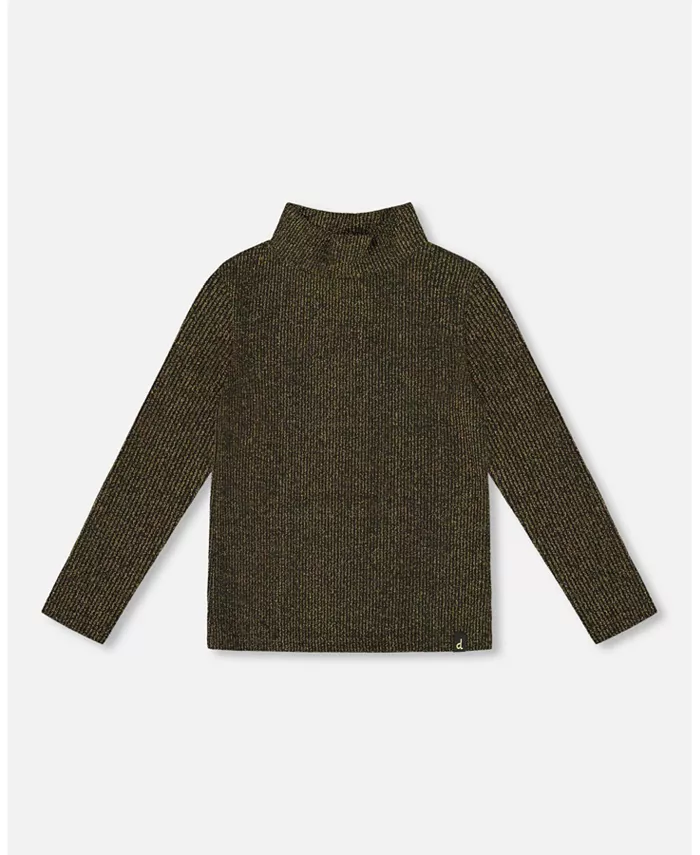 

Блестящий топ с воротником-стойкой в ​​рубчик, черный с золотом, для девочек Deux par Deux