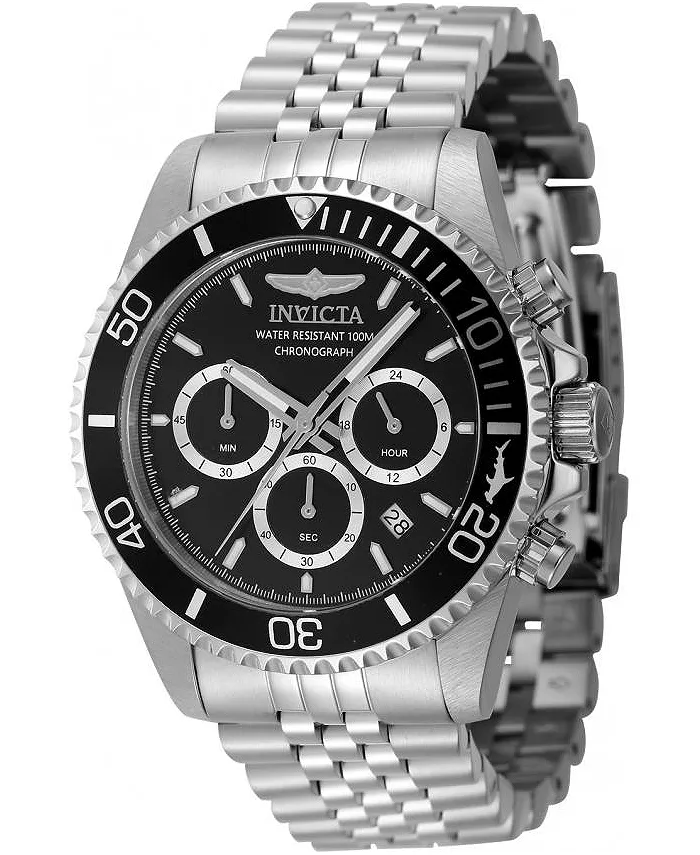 

Мужские часы Pro Diver Quartz Chronograph 48381 с черным циферблатом Invicta, серебряный
