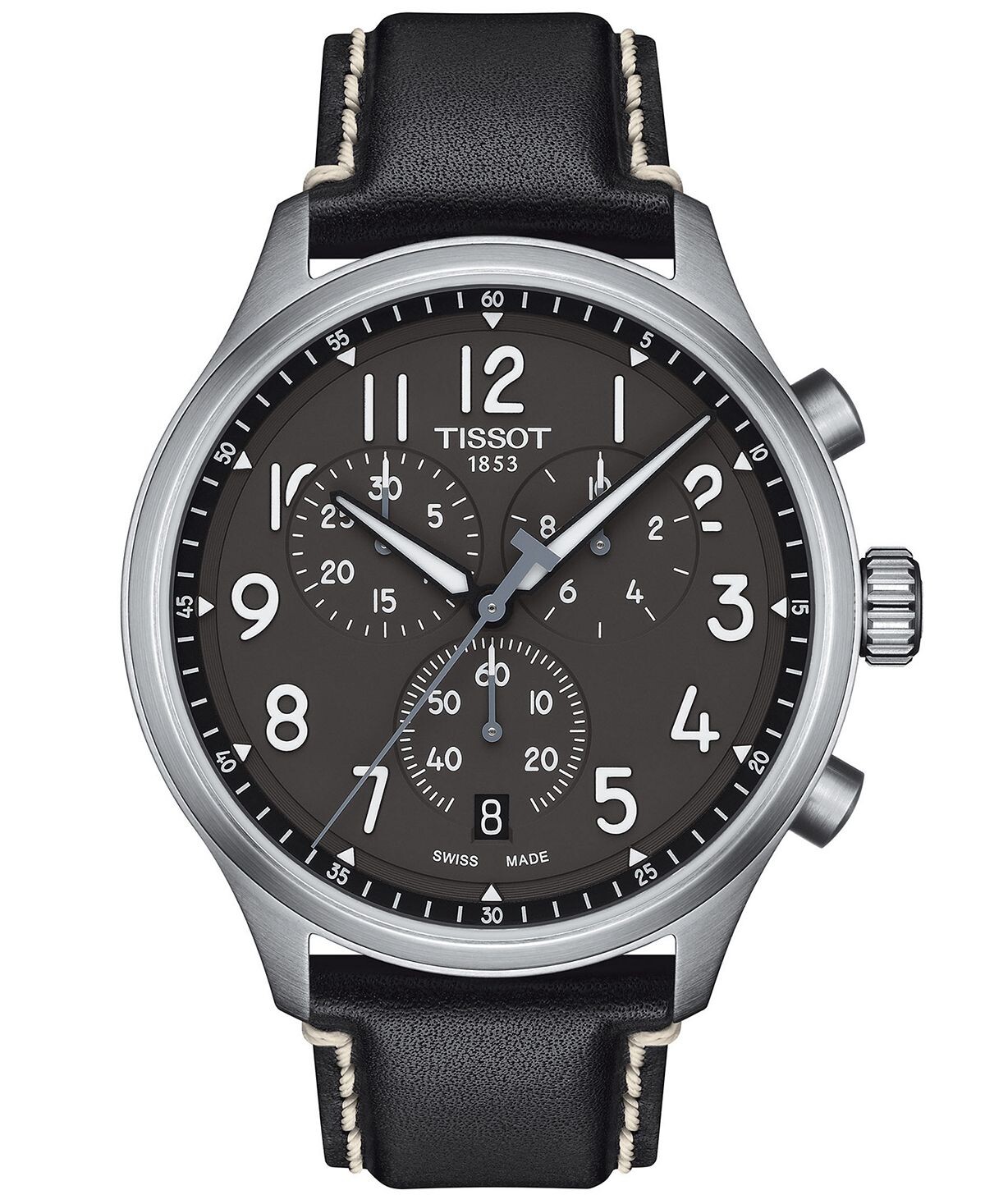 

Мужские часы Swiss Chronograph XL с антрацитовым кожаным ремешком, 45 мм Tissot