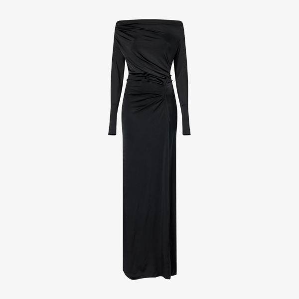 

Платье Victoria Beckham с драпировкой и открытыми плечами, черный