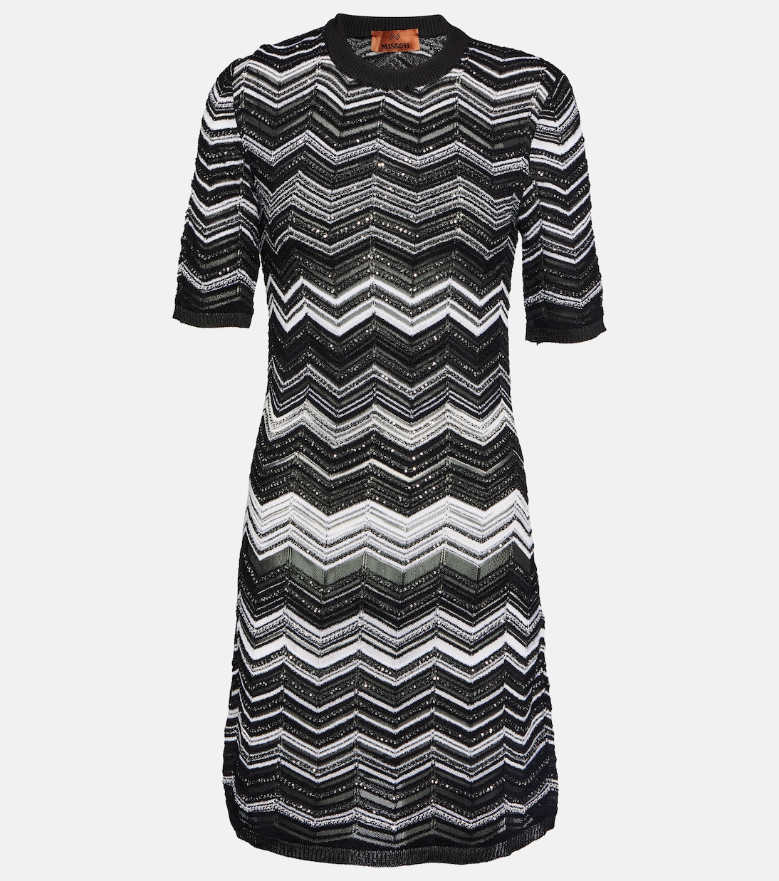

Мини-платье с зигзагообразным узором и пайетками Missoni, Black And White Pailettes