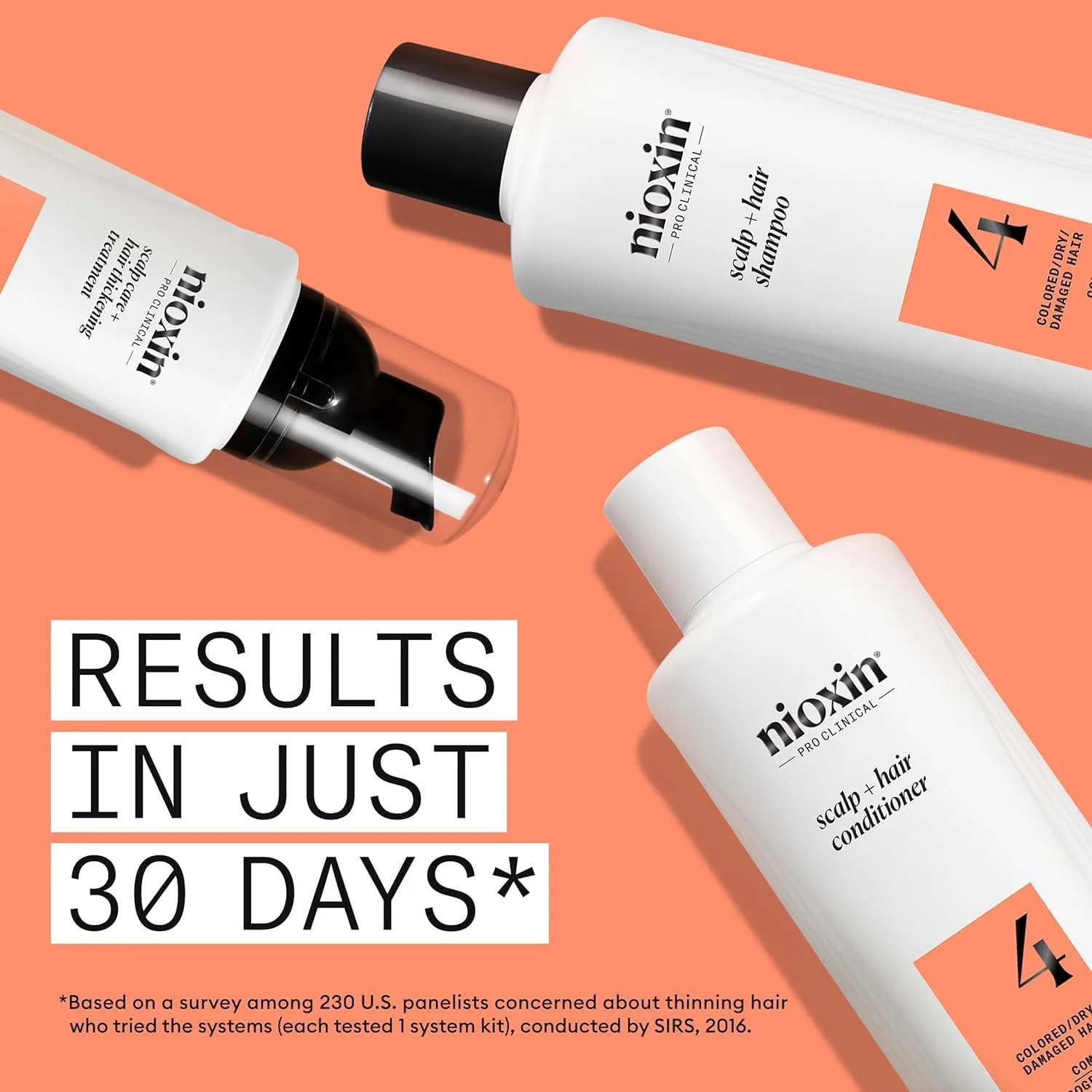 Набор Nioxin Scalp + Hair Thickening System 4 для окрашенных, сухих и поврежденных волос с прогрессирующим истончением: очищение, кондиционирование, уход и укрепляющая маска Density Defend Anti-Breakage, Orange — фото 4