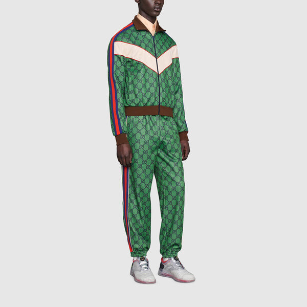 Спортивные брюки Gucci men's fw21, с принтом логотипа, зеленые — фото 2
