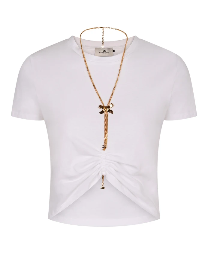 

Укороченная футболка с металлическим логотипом в виде цепочки Elisabetta Franchi, белый