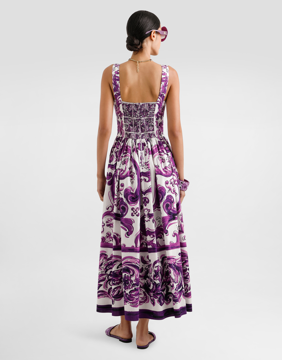 Длинное платье из поплина с принтом «майолика» Dolce & Gabbana, мультиколор — фото 3