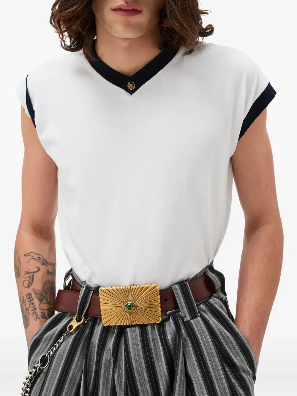Облегающая футболка из эластичного хлопкового трикотажа Versace, белый — фото 2